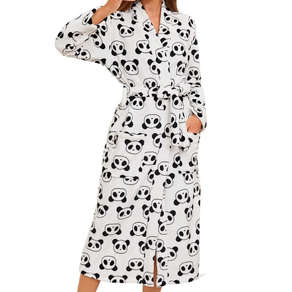 Arlun Plush Robes for Women Fuzzy Valentine's Day Long Bath Robe Fluffy Cute Printed Soft Comfortable Warm Winter Loungewear Fashion Long Sleeve Sleepwear with Pockets 6-White XL