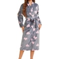 thumbnail image 1 of Arlun Plush Robes for Women Fuzzy Valentine's Day Long Bath Robe Fluffy Cute Printed Soft Comfortable Warm Winter Loungewear Fashion Long Sleeve Sleepwear with Pockets 1-Grey S, 1 of 5