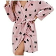 thumbnail image 1 of Arlun Plush Short Hooded Robes for Women Heart & Striped Graphic Long Sleeve Fuzzy Bathrobes Shawl Collar Soft Warm Cozy Wrap Loungewear Sleepwear Robe with Belt and Pockets 2-Pink S, 1 of 7