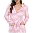 thumbnail image 1 of Arlun Plush Short Hooded Robes for Women Heart & Striped Graphic Long Sleeve Fuzzy Bathrobes Shawl Collar Soft Warm Cozy Wrap Loungewear Sleepwear Robe with Belt and Pockets 8-Pink L, 1 of 7