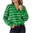 thumbnail image 1 of Arlun Polo Neck Fashion Striped Knit Sweatshirts for Womens Casual Long Sleeve V Neck Loose Fit Sweater Soft Comfortable Warm Slim Fall Knitted Pullover Tops Green L, 1 of 5