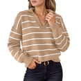 thumbnail image 1 of Arlun Polo Neck Fashion Striped Knit Sweatshirts for Womens Casual Long Sleeve V Neck Loose Fit Sweater Soft Comfortable Warm Slim Fall Knitted Pullover Tops Khaki XXL, 1 of 5