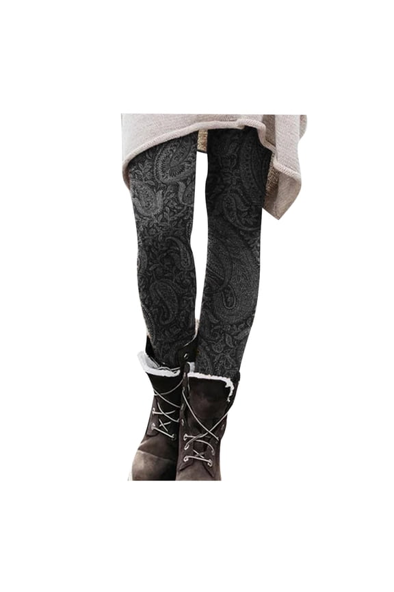 Printed Leggings for Women Paisley High Waisted Vintage Patterned Casual Tight Legging Fashion Plus Size Tummy Control Stretchy Soft Comfy Yoga Pants Black XXXL