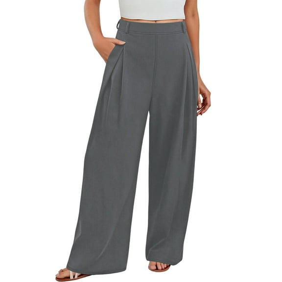 Arlun Pull on Dress Pants for Women Wide Leg Stretchy Work Office Trousers High Waisted Business Casual Loose Lightweight Comfy Slacks 2025 Simple Stylish Pants with Pockets Grey XL