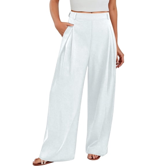 Arlun Pull on Dress Pants for Women Wide Leg Stretchy Work Office Trousers High Waisted Business Casual Loose Lightweight Comfy Slacks 2025 Simple Stylish Pants with Pockets White XL