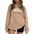 thumbnail image 1 of Arlun Pumpkin Season Sweatshirts Women's Fashion Letter Printed Halloween Sweatshirts Tops Plus Size Loose Crewneck Comfortable Pullovers Long Sleeve Fall Winter Outfits Khaki L, 1 of 2