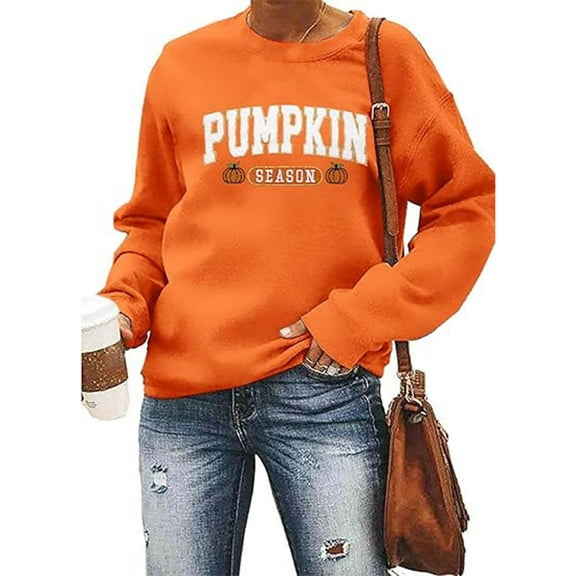 Arlun,Pumpkin Season Sweatshirts Women's Fashion Letter Printed Halloween Sweatshirts Tops Plus Size Loose Crewneck Comfortable Pullovers Long Sleeve Fall Winter Outfits Orange XL