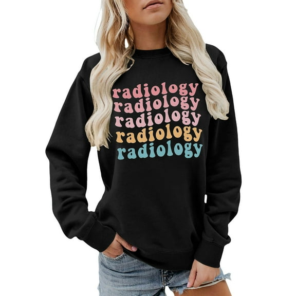 Arlun Radiology Sweatshirts Rad Technician Tops Loose Fit Long Sleeve Radiology Nurse Sweatshirts Womens Soft Comfy Crewneck X-Ray Ct Mri Tech Pullover Tops Black XL