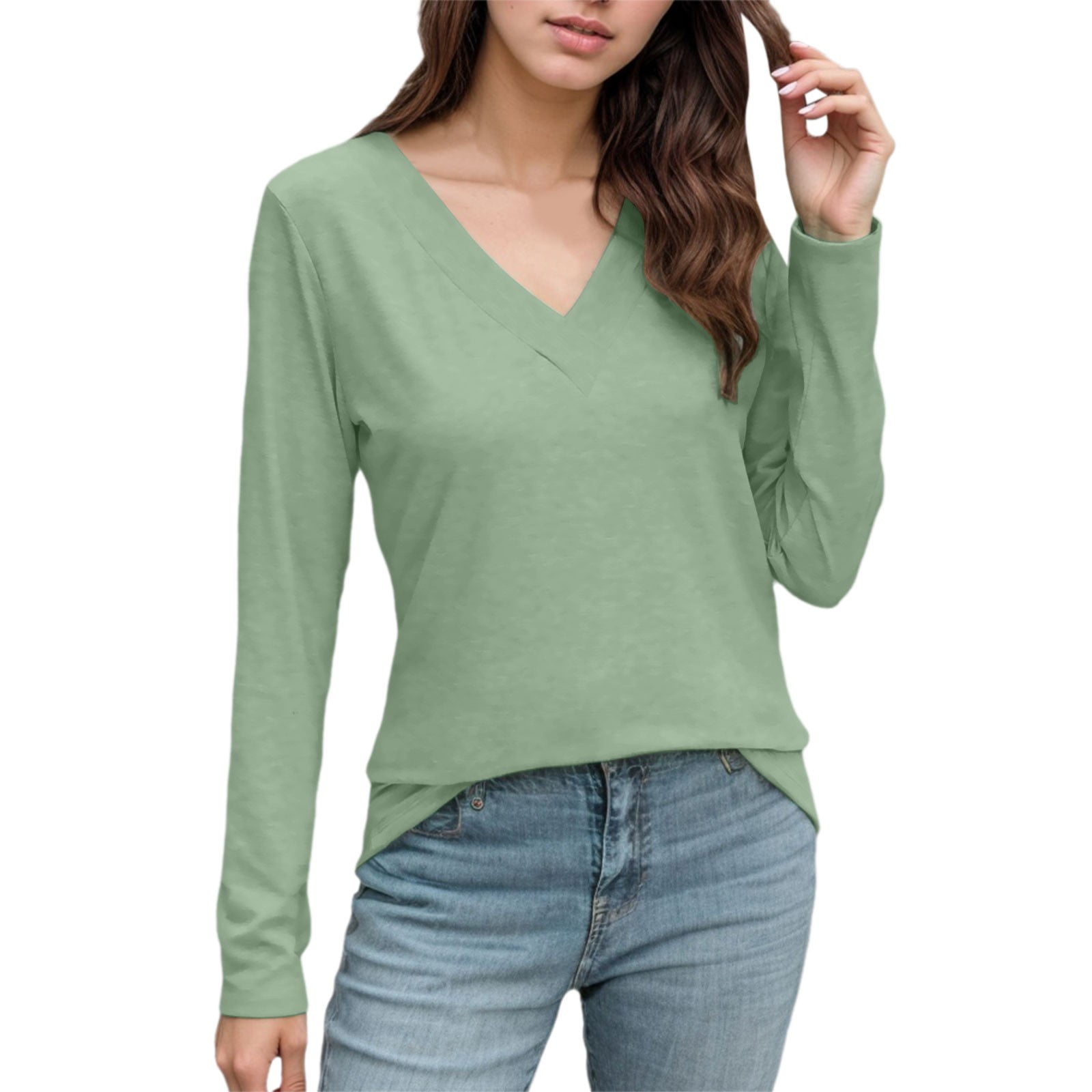 Simple solid color V-neck loose fit women's T-shirt main image 1