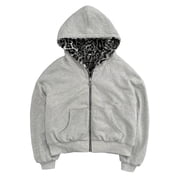 Arlun Reversible Zipper up Hoodies for Women Winter Warm Casual Long Sleeve Pullover Sweatshirts Loose Comfort Leopard Print Fashion Outerwear Streetwear Grey M