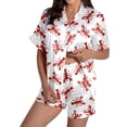 thumbnail image 1 of Arlun Satin Pajamas for Women Set 2026 New Funny Crayfish Pattern Print Button up Short Sleeve with Shorts Fashion Stripes Comfortable Sleepwear Loungewear 2 Piece Pjs 3-White L, 1 of 4