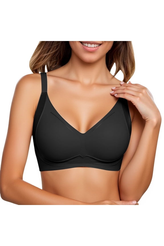,Seamless Jelly Bras for Women Wireless Full Coverage Comfortable Soft Supportive Bra Push up Fixed Lifting Bralettes Solid Color Basic T-Shirt Bra for Everyday Wear Black M