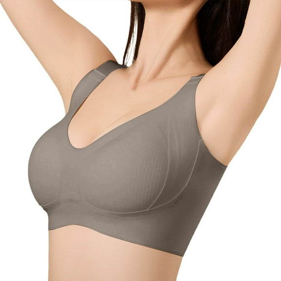 Arlun,Seamless Wireless Bras for Women Full,Coverage Comfort Support Bra,Non Padded No Underwire Plus Size Ribbed Bralettes Bust Support Dropping Side Smoothing Coffee2 XXXL