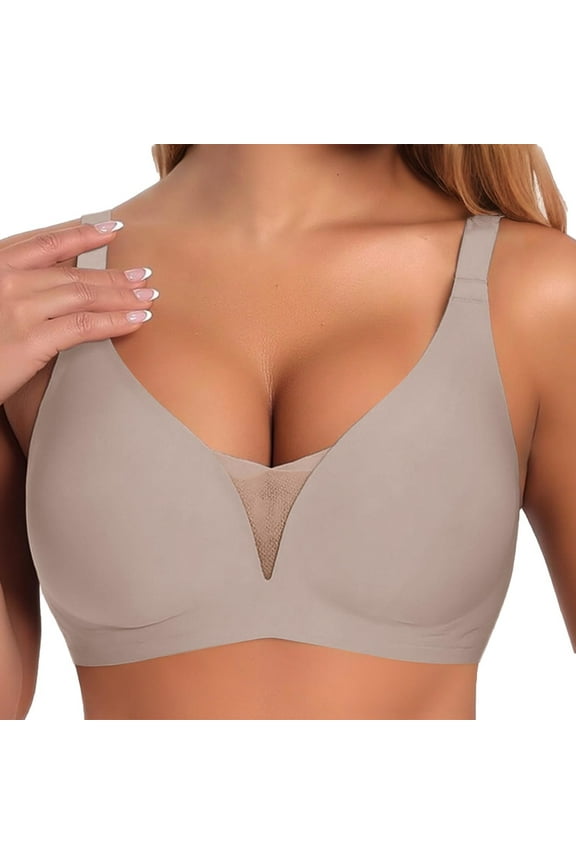 ,Seamless Wireless Bras for Women Lace V Mesh Sheer Thin Bras Soft Comfort Breathable Wire Free Bra Plus Size Push up Full Coverage Everyday Bralettes Pink M