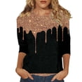 thumbnail image 1 of Arlun Sequin 3/4 Sleeve Tops for Women Sparkly Print Loose Fit Glitter Crewneck T-Shirts Casual Lightweight Cozy Carnival Evening Party Pullover Tee for Early Spring 2026 2-Rose Gold S, 1 of 4