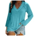 thumbnail image 1 of Arlun Sexy V-Neck Womens T Shirts Casual Thin Loose Fit Splicing Solid Color Tee Shirts Tops Women's Soft Lightweight Long Sleeve Fall Tshirts Clothes Blue2 S, 1 of 5