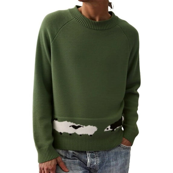 Arlun Sheep Sweaters for Women Oversized Crew Neck Long Sleeve Knitted Vintage Pullover Sweater Comfort Warm Relaxed Fit Winter Tops for Everyday Wear and Versatile Outfits Green XL