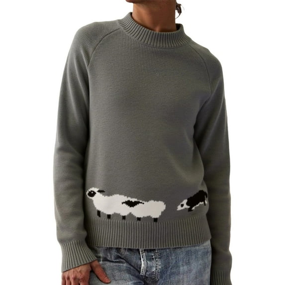 Arlun Sheep Sweaters for Women Oversized Crew Neck Long Sleeve Knitted Vintage Pullover Sweater Comfort Warm Relaxed Fit Winter Tops for Everyday Wear and Versatile Outfits Grey XL