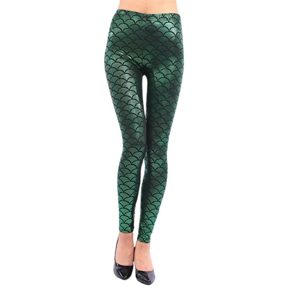 Arlun Shiny Fish Scale Printed Leggings for Women High Waisted Stretch Tight Pants Stylish Leather Slim Fit Bodycon Pants 2026 Carnival Holiday Outfits Dark Green One Size