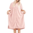 thumbnail image 1 of Arlun Short Sleeve Robes for Women Nightgown Cozy Solid Color Knee Length Loungewear Sleepwear Ladies Button down Soft Lightweight Adorable Hooded Bathrobe Light Pink One Size, 1 of 6