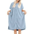 thumbnail image 1 of Arlun Short Sleeve Robes for Women Nightgown Cozy Solid Color Knee Length Loungewear Sleepwear Ladies Button down Soft Lightweight Adorable Hooded Bathrobe Light Blue One Size, 1 of 6