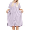 thumbnail image 1 of Arlun Short Sleeve Robes for Women Nightgown Cozy Solid Color Knee Length Loungewear Sleepwear Ladies Button down Soft Lightweight Adorable Hooded Bathrobe Light Purple One Size, 1 of 6