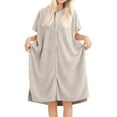 thumbnail image 1 of Arlun Short Sleeve Robes for Women Nightgown Cozy Solid Color Knee Length Loungewear Sleepwear Ladies Button down Soft Lightweight Adorable Hooded Bathrobe Light Gray One Size, 1 of 4