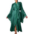thumbnail image 1 of Arlun Silk Long Robes for Women Satin Lace-Trim Long Sleeve Bride Wedding-Night Bridal Bridesmaid Kimono Robes Lightweight Soft Comfortable Solid Color Wrap Sleepwear Green L, 1 of 4