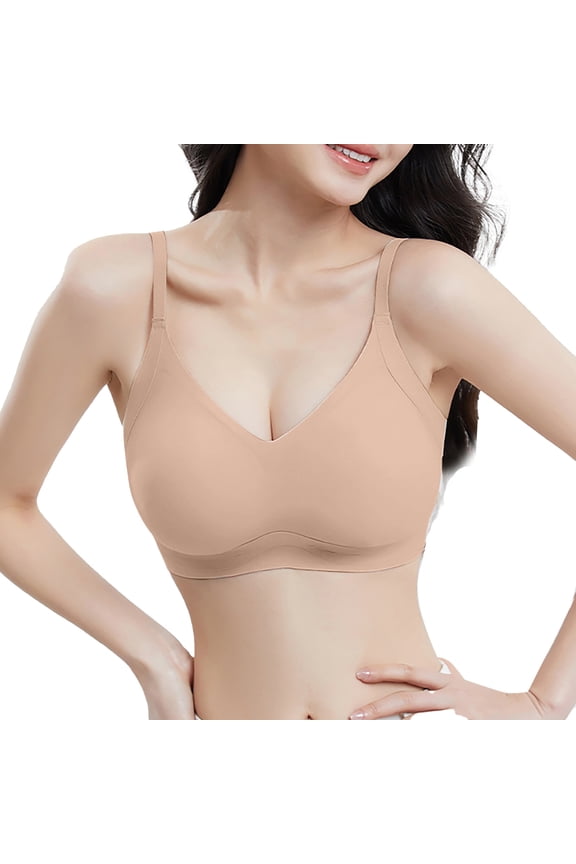 Smooth Seamless Jelly Bras for Women 3D Soft Cup Push up Full Coverage Bralettes with Classic Collar Design Comfort Breathable U-Back Solid Color T Shirt Bras Khaki 34