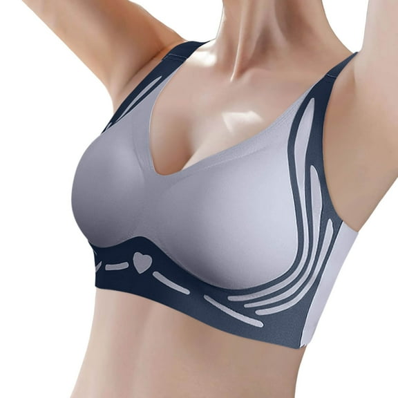 Arlun Smoothing No Underwire Bras Anti Sagging Wireless Push up Bras for Women Stretch Comfortable Full Coverage Bralettes Plus Size Cute Printed Bra Light Blue M