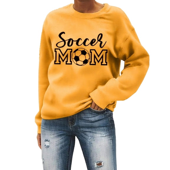Arlun Soccer Mom Sweatshirts for Women Crewneck Long Sleeve Casual Pullover Tops Hoodless Vintage Soccer Graphic Sports Sweatshirts 2025 Stylish Leisure Outfits Yellow S