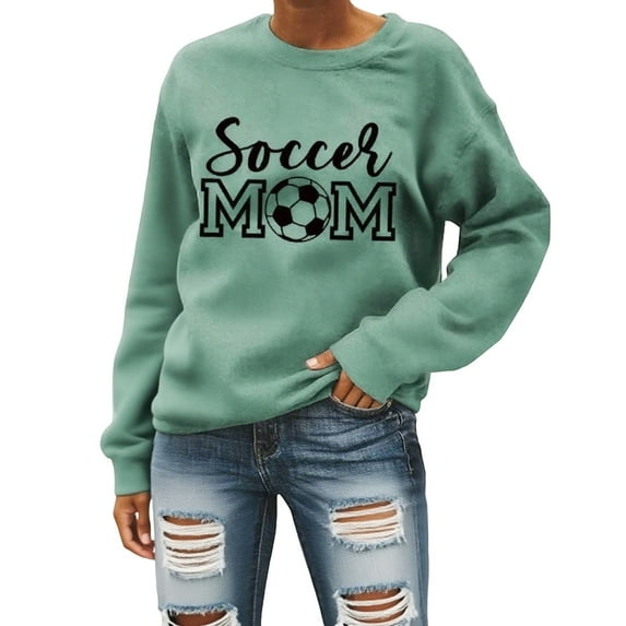 Arlun Soccer Mom Sweatshirts for Women Crewneck Long Sleeve Casual Pullover Tops Hoodless Vintage Soccer Graphic Sports Sweatshirts 2025 Stylish Leisure Outfits Light Green XL