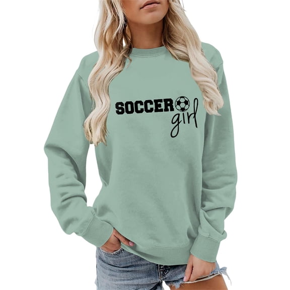 Arlun Soccer Women's Sweatshirts Cute Soccer Ball Womend Crewneck Pullover Tops Funny Warm Soft Cozy Long Sleeve Soccer Lover Sweatshirt Gift for Lady Green L