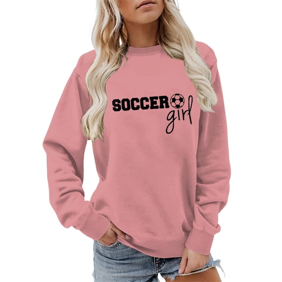 Arlun Soccer Women's Sweatshirts Cute Soccer Ball Womend Crewneck Pullover Tops Funny Warm Soft Cozy Long Sleeve Soccer Lover Sweatshirt Gift for Lady Pink XXXXL