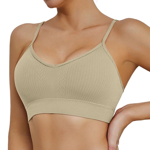 Arlun,Sports Bras for Women Full Coverage No Underwire Thin Bra Adjustable Spaghetti Strap Crop Tank Top Backless Bras Comfort Breathable Workout Yoga Daily Bra Beige M