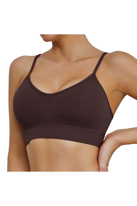 ,Sports Bras for Women Full Coverage No Underwire Thin Bra Adjustable Spaghetti Strap Crop Tank Top Backless Bras Comfort Breathable Workout Yoga Daily Bra Coffee M