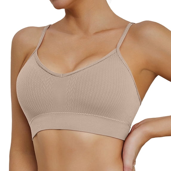 Arlun,Sports Bras for Women Full Coverage No Underwire Thin Bra Adjustable Spaghetti Strap Crop Tank Top Backless Bras Comfort Breathable Workout Yoga Daily Bra Khaki S