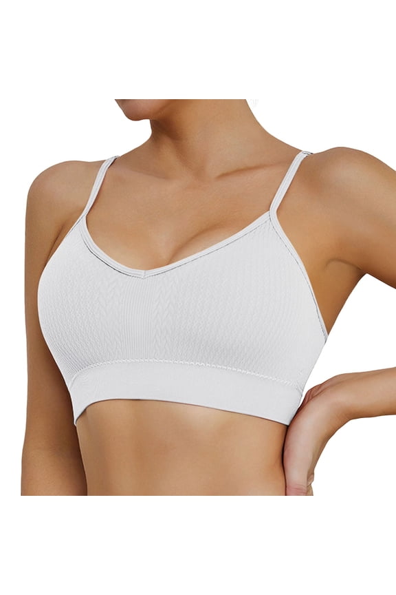 ,Sports Bras for Women Full Coverage No Underwire Thin Bra Adjustable Spaghetti Strap Crop Tank Top Backless Bras Comfort Breathable Workout Yoga Daily Bra White S
