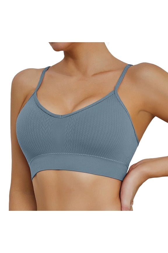 ,Sports Bras for Women Full Coverage No Underwire Thin Bra Adjustable Spaghetti Strap Crop Tank Top Backless Bras Comfort Breathable Workout Yoga Daily Bra Grey M
