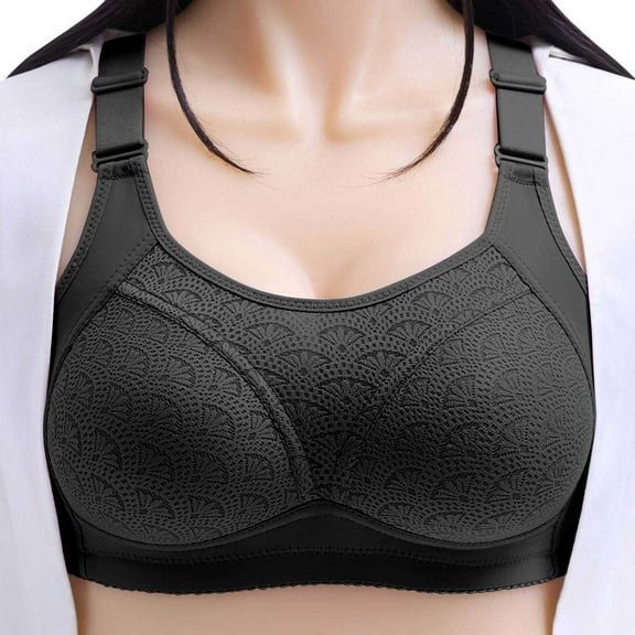 Arlun,Sports Bras Women's Plus Size Smooth Mesh Breathable Bras Lightweight Comfort Adjustable Wide Strap Soft Seamless Splicing Thin Bras for Old Women Black 44