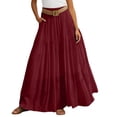 thumbnail image 1 of Arlun Spring Summer Long Skirts for Women Stretch High Waisted Solid Color Ruffle Maxi Skirt with Waistband Boho Lightweight Flowy Beach Vacation Skirts Wine M, 1 of 3