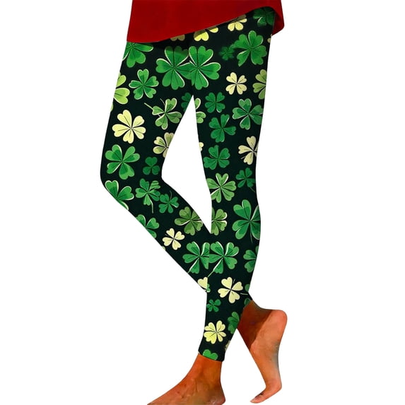 Arlun St. Patrick's Day Leggings for Women Casual Irish Green Printing Holiday Party Stretch Tights Ladies Soft Comfortable Workout Yoga Pants for Daily Wear 13-Green XXL