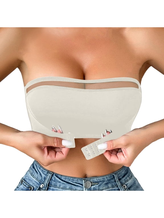 ,Strapless Front Closure Bras for Women Push up Non- No Padding Wireless Bra One Piece Backless Bandeau Bras No Underwire Soft Comfort Bralettes Beige S