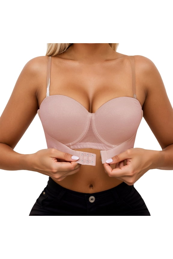 ,Strapless Front Closure Bras for Women Wireless Full Coverage Bralettes Supportive Comfort Breathable Bra with Removable Clear Straps for All Seasons Light Pink 70C