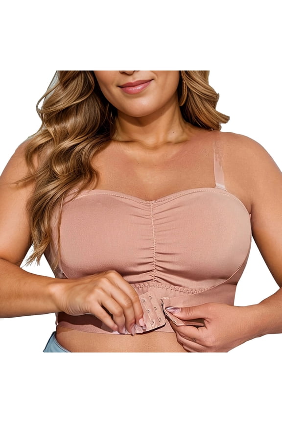 ,Strapless Seamless Bra for Women Front Closure Push up Wireless Bandeau Bra Oversized Full Coverage Comfortable Adjustable Backless Bralettes Pink XXXL
