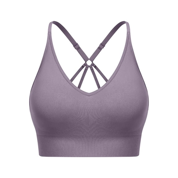 Arlun Strappy V-Neck Sports Bras for Women Adjustable Thin Shoulder Strap Soft Comfortable Seamless Wireless Bralettes Stylish Supportive Racerback Workout Yoga Bras Purple XL