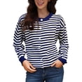 thumbnail image 1 of Arlun Striped Cardigan Sweaters for Women Trendy Lightweight Button up Knitting Sweater Coats Long Sleeve Loose Soft Comfort Outerwear Fall Winter Thin Clothes Blue One Size, 1 of 3