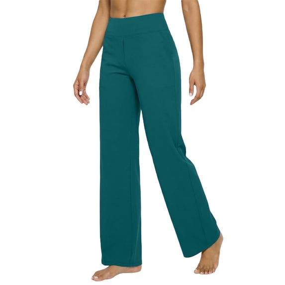 Arlun Stylish Loose Solid Color High Waist Straight Leg Pants with Pockets Womens Soft Comfortable Elastic Waisted Basic Sports Leisure for Daily Commuter Wear Dark Green XXXL