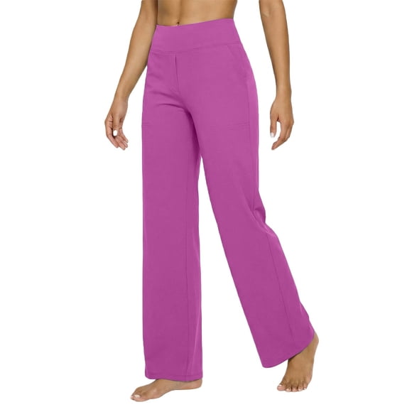 Arlun Stylish Loose Solid Color High Waist Straight Leg Pants with Pockets Womens Soft Comfortable Elastic Waisted Basic Sports Leisure for Daily Commuter Wear Purple M