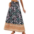 thumbnail image 1 of Arlun Summer Bohe A-Line Long Skirts for Women Loose Cozy Lightweight Flowy Floral Maxi Skirt 2026 Beach Vacation Stylish Bottoms Smocked Elastic High Waist Casual Skirt 5-Black XL, 1 of 5